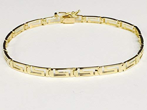 Rci 14K Gold Fashion Greek Key Cut Out Open Bar Link 7.25" Bracelet 4Mm 5Grams #TOP2