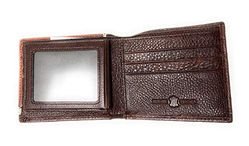 Western Men's Leather Longhorn Floral Tooled Laser Cut Lone Star Short Wallet in 8 colors (Coffee/Beige) Coffee/Beige4