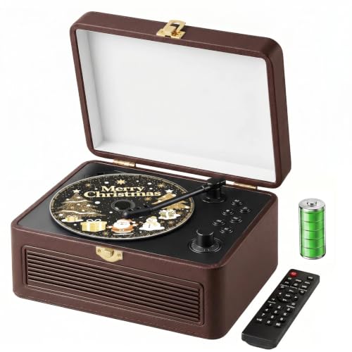 Gueray CD Player Portable Bluetooth: Retro CD Players with Speakers Vintage CD-Player 3600mAh Rechargeable & Radio & Remote Control Support USB/AUX Playback Headphone Jack (Brown)