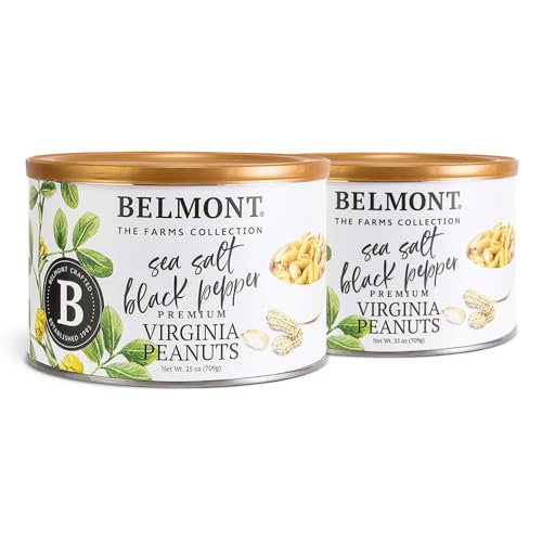 Image of Belmont Peanuts Gourmet Sea Salt and Black Pepper Flavored Virginia Peanuts, 25 oz (2 Pack) - Only 4 Simple Ingredients, No Preservatives, 7g Protein - Salty, Peppery, Crunchy, Hand Seasoned Snack