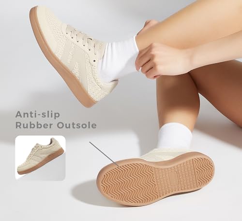 Image of LUCKY STEP Women Retro Gum Sole Fashion Sneakers | Genuine Leather Classic Tennis Skate Walking Shoes Anti Slip Trainers