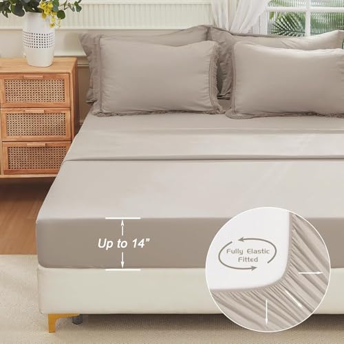 Image of Andency Oversized King Comforter Set Wheat 120x98-7 Pieces Boho Tassel Bed in a Bag Soft Lightweight Bedding Sets, Fringe All Season Bed Set with Comforter, Sheets, Pillowcases & Shams