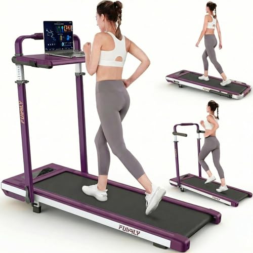 Image of Walking Pad Treadmill with Desk Workstation, 15% Incline Treadmill with Handle Bar, Foldable Treadmills Under Desk for Home /Office, 400 lbs+ Capacity, Adjustable Height, Removable Desk, 3.5HP Motor