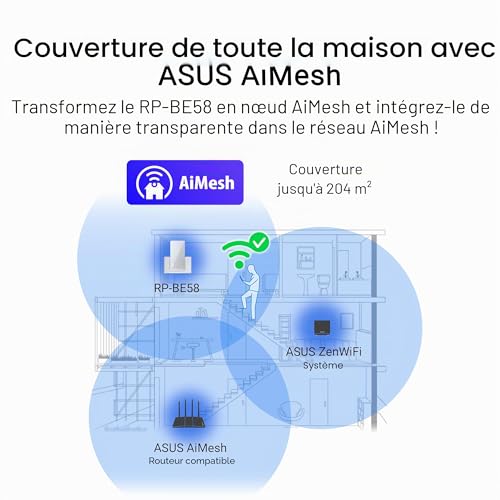 ASUS RP BE58 Extension de portée Wifi Wi Fi 7 Wi Fi 7 2.4 GHz 5 GHz enfichable au mur - vue 10