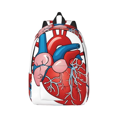 (Human Anatomy Heart Chart) Canvas Backpack Vintage Travel Laptop Daypack For Men Women, Work Computer Rucksack (11.8x5.5x 15.7 Inch)