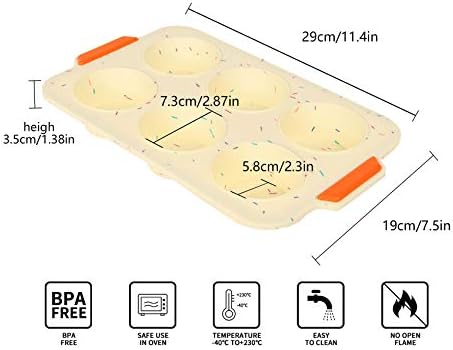 2 sztuki duże formy do muffinów z silikonu na 6 muffinek, nieprzywierająca blacha do muffinek, blacha do pieczenia babeczek, brownies, ciasta, puddingu, 29 x 19 x 3,5 cm, (Ø 7,3 cm, beżowy)