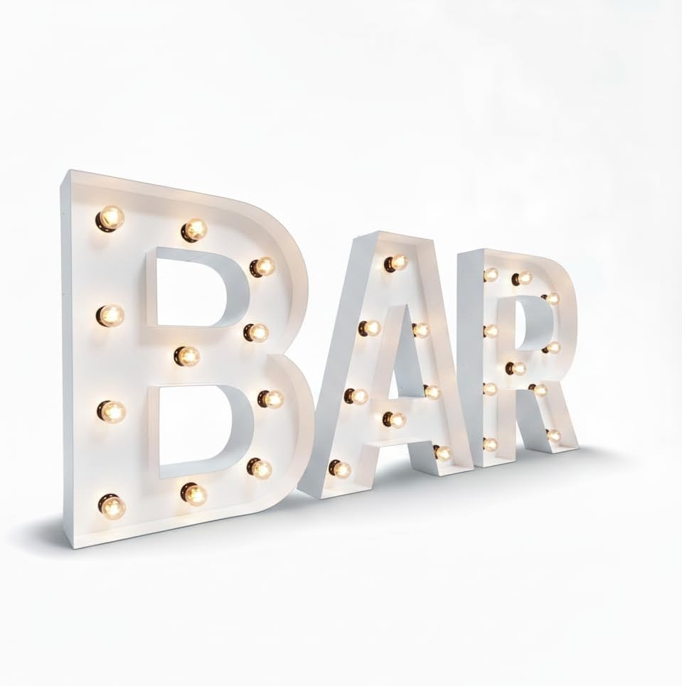 NEONSIGN Premium White Metal Marquee Letters for Wall Decor - 1.5ft to 4ft Large Light Up Alphabet & Numbers - Vintage Industrial LED Sign for Wedding, Party, Business Logo & Home Bar (18 INCHES)