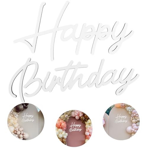 Happy Birthday Wooden Sign with White Painted Cutout Wooden Happy Birthday Letters Sign Vintage Rustic Birthday Party Decoration Backdrop Wall Photo Prop?White?