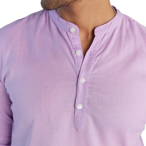 Image of SAADAA Men's Long Kurta - Linen Cotton Blend, Airy Fabric, Regular Fit, Mandarin Collar, Solid Color - Casual, Festive & Ethnic Wear
