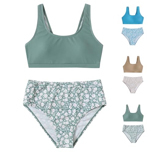 Girls Swimsuit Cute Floral Print Bikini Sets 2 Piece Spaghetti Strap Bathing Suit Comfy Summer Beach Swim Suits for Teen