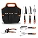 Set Giardinaggio in Acciaio Inox, Attrezzi da Giardinaggio 7 in 1 : Forbici, Piano, Paletta per Trapianto, Cucchiaio da Terra, Estrattore di Erba, Rastrello e Borsa da Trasporto