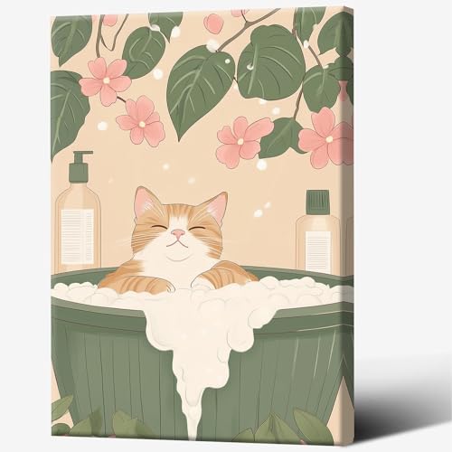 Toile murale chat japonais rustique pour créer une ambiance zen et fleurie en salle de bain