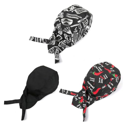 LEEQ 3pcs Sombrero de Cocinero Ajustable - Gorro de Trabajo Japonés de Cocina Chef Hat Unisex en Algodón para Hornear y Cocinar