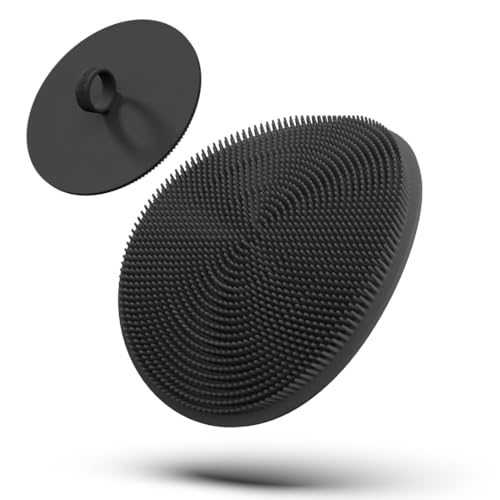 Boie USA Loop Body Scrubber - Soft Silicone-Like Exfoliating Shower Scrubber, Body Cleansing Brush - Hang-to-Wall Loofah Replacement - Body Exfoliator for All Skin Types (Black)