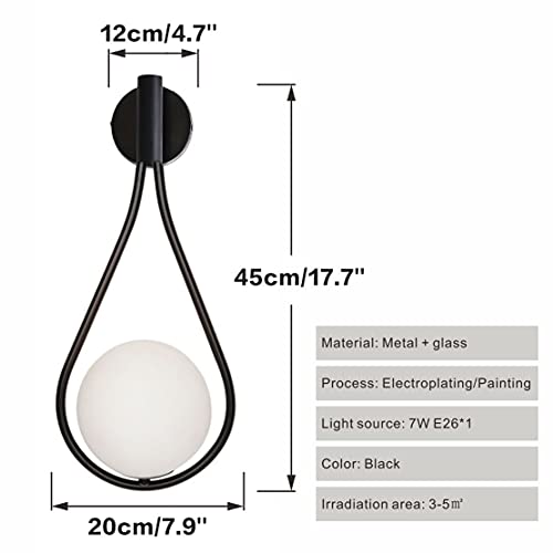 KCO Lighting Modern Globe Wall Sconce Set of 2 Glass Ball Wall Mount Light Black Bathroom Vanity Light Water Drop Wall Light for Bedroom Bedside Living Room (Black 2 Pack)