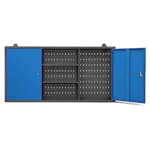 Jan Nowak Hängeschrank Werkzeugschrank Werkstattschrank Metallschrank Lochwand 2 verstellbare Fachböden 2 Fächer 120 cm x 60 cm x 20 cm (Anthrazit-Blau)