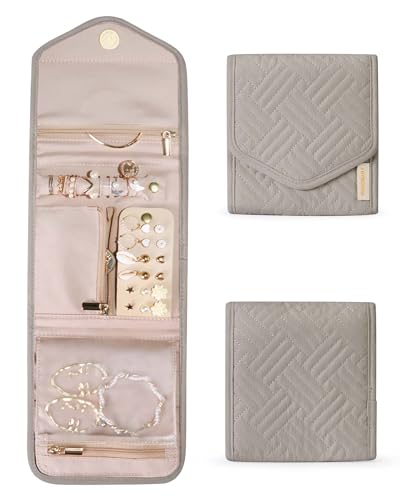 Image of BAGSMART Travel Jewelry Organizer Case Foldable Jewelry Roll,Warm Gray
