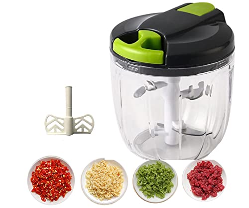 Manual Meat Grinder Household Kitchen Food Mixer Vegetables Cutter Food Chopper. Stainless Steel Blade Kitchen Tool Multi-Function & Garlic Press Vegetable Chopper, Bpa Free (Green, 900Ml) #TOP22