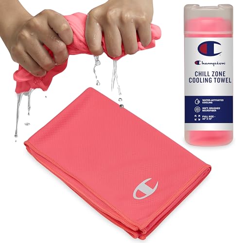 Champion Face & Neck Towel for Active Cooling (Knockout Pink), 34"x10" Lightweight Cooling Neck Wrap for Yoga, Hiking, and Outdoor Workouts, Reusable Sports Towel with Unique Fabric & Sun Protection