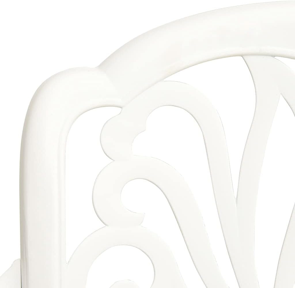 vidaXL 3 Piece Cast Aluminum Bistro Set with Umbrella Hole, Outdoor Patio Furniture, Elegant Garden Chair and Table Set, White