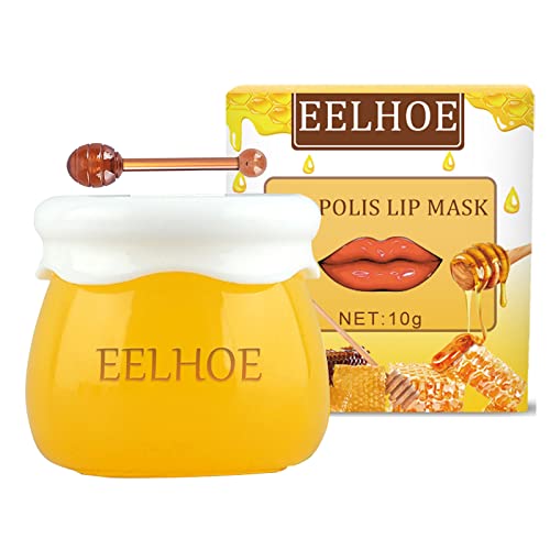 Lip Plumper Lip Mask,Bee Balm Lip Balm Honey Pot,Propolis Moisturizing Honey Lip Mask Lip Balm,Hydrating Prevention Dry and Cracked Lip Scrubs Exfoliato