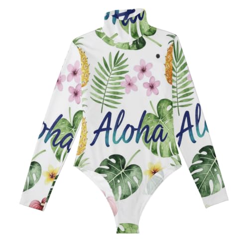 Body tipo camiseta de manga larga mujer leotardo cuello alto overol piña