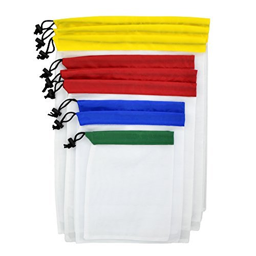 Reusable Produce Bags - Washable Eco Friendly Mesh Sacks Set of 9 or 10 - Replace Plastic + Preserve Fruit! (Premium Grocery and Vegetable Storage Bags) (Polyester Mesh, Set of 9 Mixed)