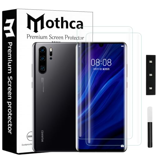 Image of Mothca Curved UV Tempered Glass Screen Protector for Huawei P30 Pro | Transparent | Pack of 2 | Borderless Full Screen Coverage with UV Installation Kit
