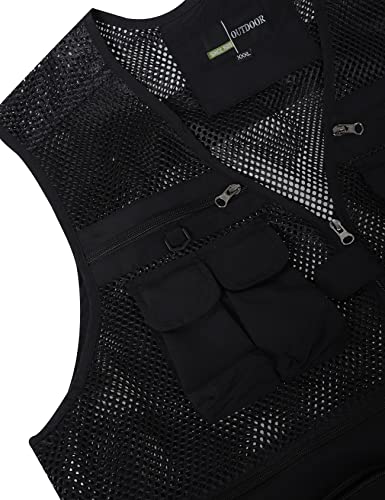 Gihuo Men's Summer Outdoor Work Safari Fishing Travel Vest With Pockets (Medium, Black-Mesh) #TOP2