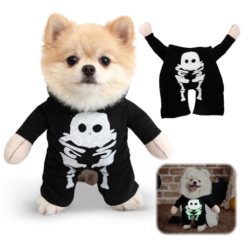 Halloween Kostüme für Im Dunkeln leuchtendes Skelettkostüm, SilverChry Hundekostüm Halloween, für Haustier Cosplay Party, Haustier Cosplay Party Anzug (M, Skeleton)