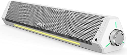 Bluedee Computer Soundbar, HiFi Stereo Bluetooth 5.0 & 3.5mm Aux-In Port, USB Powered, White