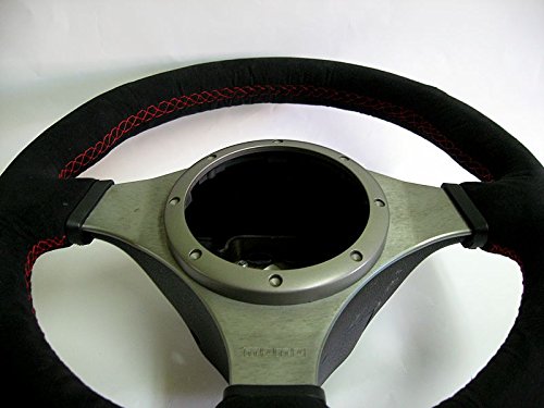 RedlineGoods Steering Wheel Cover Compatible with Mitsubishi Lancer Evo 7/8/9 2001-07. Tailor Made - not Universal. Genuine top-Grade Italian Black Leather with Red Thread