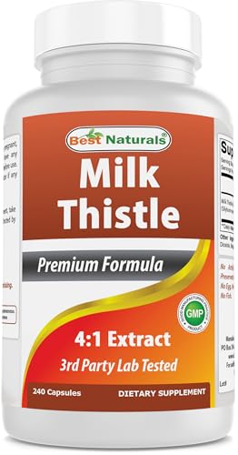 Best Naturals Milk Thistle Extract 1000mg Equivalent - 240 Capsules - Non-GMO & Gluten Free