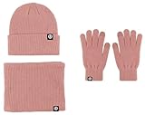 Knit Scarf/Hat/Gloves Set, Soft Warm Beanie, Touch Screen for Families Friends, Women Men Unisex Cable Knit Winter Cold Weather Gift Set (Pink)
