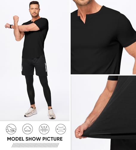 JMIERR Men's Muscle V-Neck T Shirt Short Sleeve Longline Ribbed Henley Shirt Gym Workout Athletic Tee Shirts4