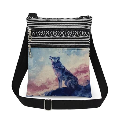 Wolf Art Print Crossbody Bag Christmas Birthday Wolf Gift for Women & Teens Travel Adjustable Shoulder Strap Messenger Bag Men Stylish Purse