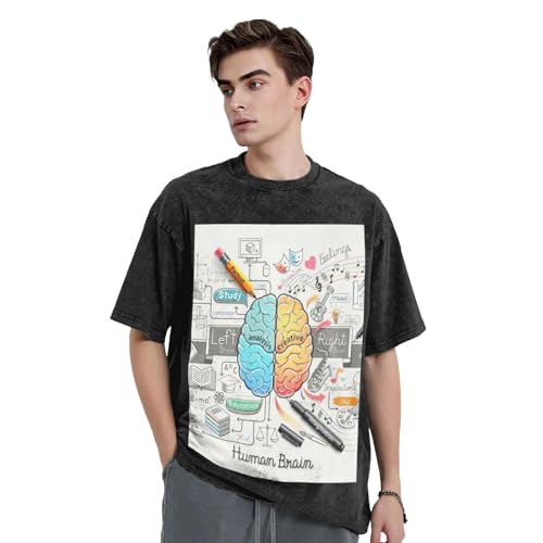 T-shirt ample décontracté imprimé cerveau humain coton lourd été - 2
