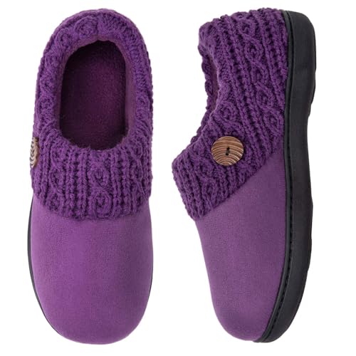 EverFoams Women's Microsuede Slippers Warm Comfy Memory Foam Indoor House Shoes with Knit Collar 3/4 UK Purple