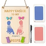 FVhujuan Baby's First Easter DIY Footprint Art Sign, 3D Adorable Happy Easter Bunny Candy Wooden Footprint Hanging Sign for Unisex Babies Baby Shower Nursery Decor Newborn Keepsake Craft Gifts