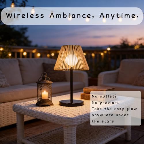 Lámpara de mesa solar de mimbre libre de cables para iluminar tu jardín oscuro 2