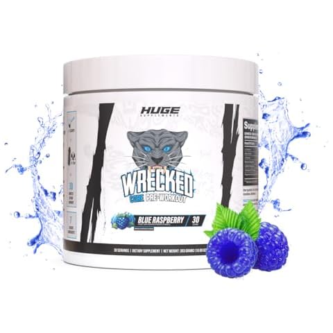 Wrecked Core - All-in-One Pre-Workout Supplement for Men & Women, Increase Energy, Focus & Pumps with L-Citrulline, Beta-Alanine, L-Tyrosine & More (30 Servings) - Blue Raspberry Cover