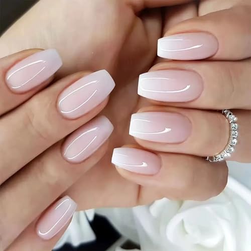 24 Uñas postizas, uñas postizas con punta francesa, uñas postizas con forma de beso, uñas postizas cortas, uñas francesas para uso diario para mujeres y niñas
