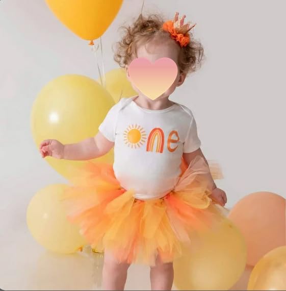 1St Birthday Baby Girl Outfit First Trip Around The Sun Romper Tulle Tutu Skirt Dress One Year Old Birthday Gifts (Sun One Outfit-Yellow, 6-12 Months)3