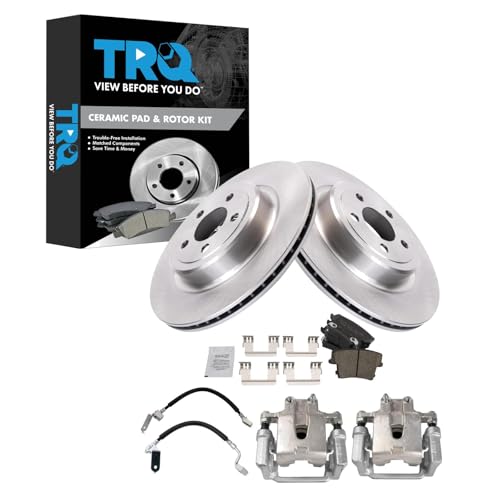 Image of TRQ Rear Brake Pad and Rotor Set Ceramic Rotors Calipers Compatible with 2006 2009 2011 Dodge Charger