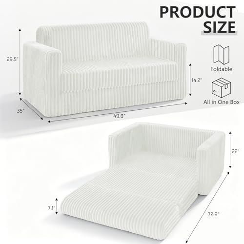 Image of HABUTWAY 49.8 inch Loveseat Boneless Couch, 4-in-1 Convertible Sofa Bed, Plush Fur Folding Futon Sofa Bed Couches Without Pillow for Living Room, High-Density Foam Support, No Assembly Required, Beige