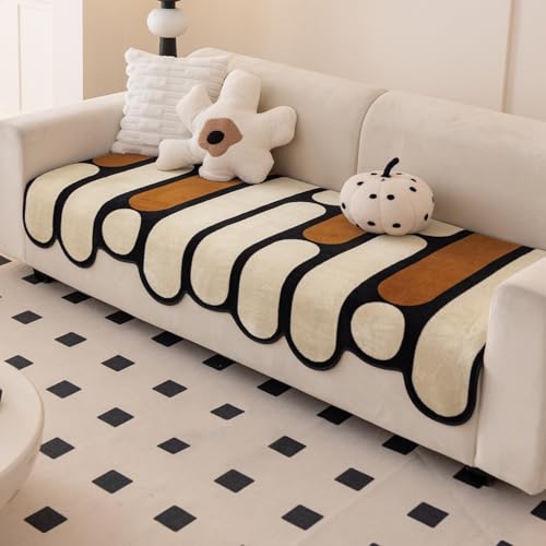 Image of HOKIPO 'Moderna Curves' All Season Sofa Cover Mat for 1 /2 /3 Seater & L Shape Sofa. Make Your Own Sofa Cover Set, Anti-Slip Mat Length 90(D) x 120(L) cm, Oyster Beige (AR-6123-BGE)