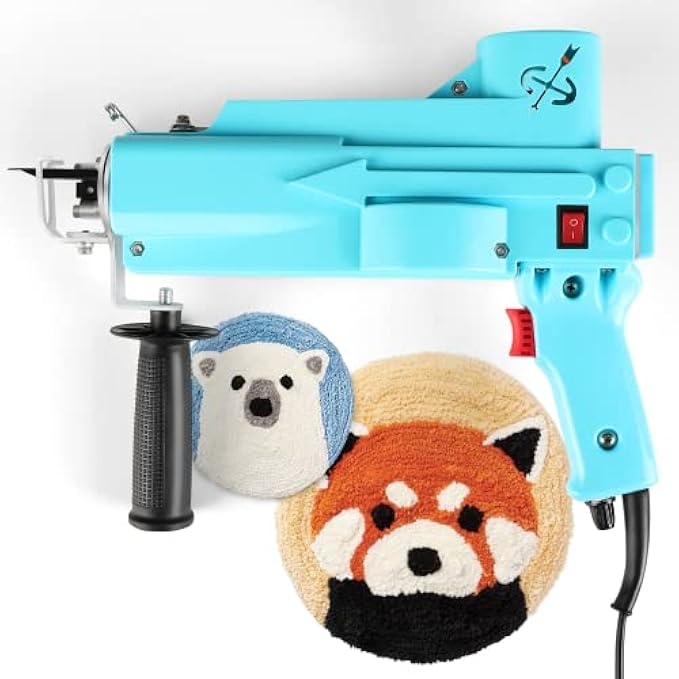 DOVOV Cut Pile Tufting Gun, Handheld Knitting Rug Gun Machine, 7-19mm Electric Carpet Weaving Flocking Machine for Starters, Light Blue