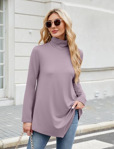 Image of JUSTFASHIONNOW Turtle Neck Shirts for Women Long Sleeve Fall Tunic Tops