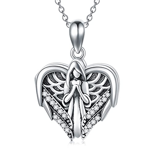 Lonago Guardian Angel Heart Locket Necklace That Hold 2 Pictures Human Pet Dogs Cats Photo Heart Locket Pendant Necklace Gift For Women Girl (Locket Necklace) #TOP25