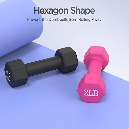 2Lb Dumbbells Set Of 2 Neoprene Coated Hex Shaped Hand Weights For Home Gym Equipment Workouts Strength Training Free Weights For Women #TOP1